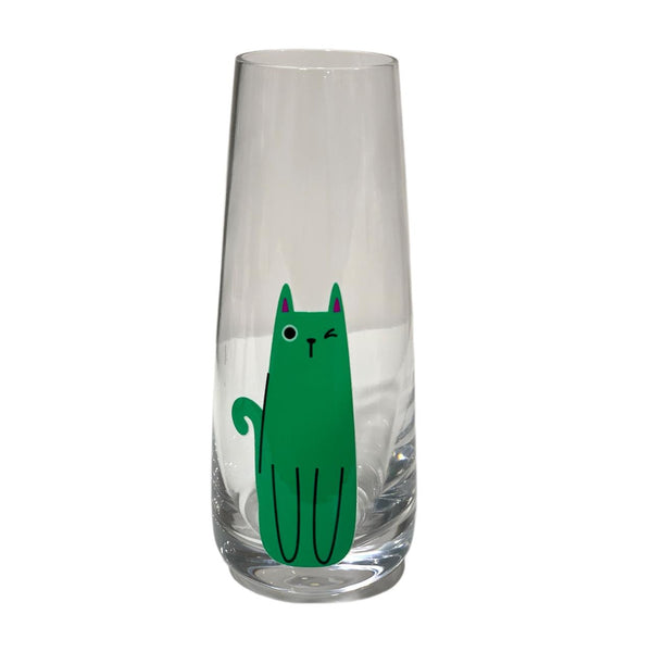 Florero Vidrio X 15cm - gato Verde