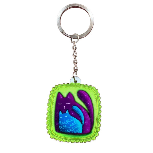 Llavero Ammo Cuadro Gatito Morado
